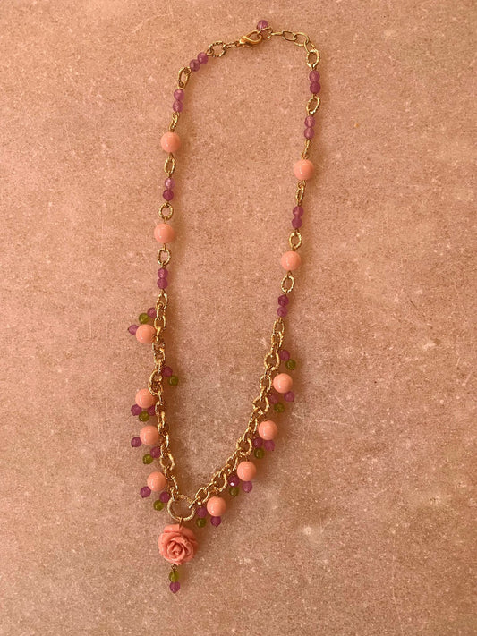 Collana artigianale fiore rosa